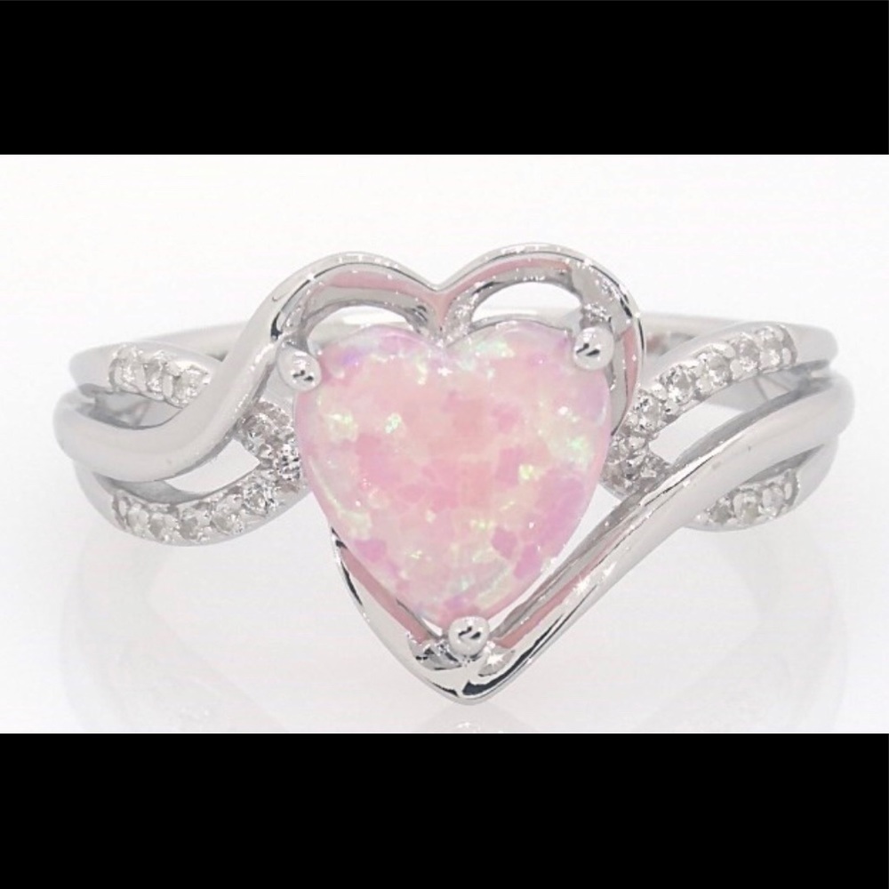 Pink opal heart ring